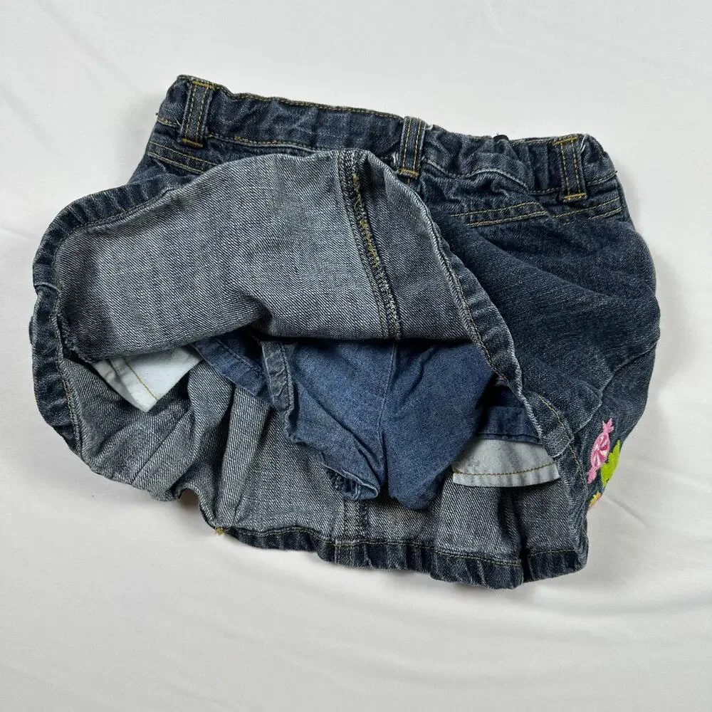 Y2K 2009 Gymboree Gummy Bear/Sweets/Candy Embroidered Denim Pleated Skort Sz 5